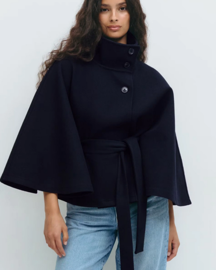 Alison | Belted Cape Coat with High Button Collar