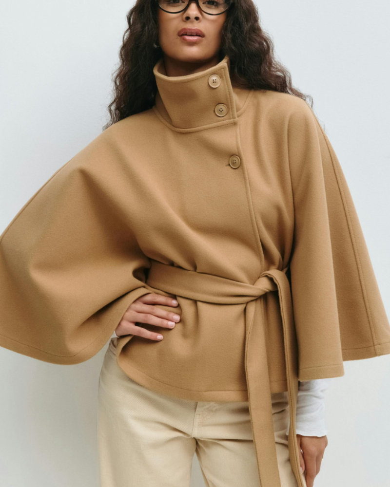 Alison | Belted Cape Coat with High Button Collar