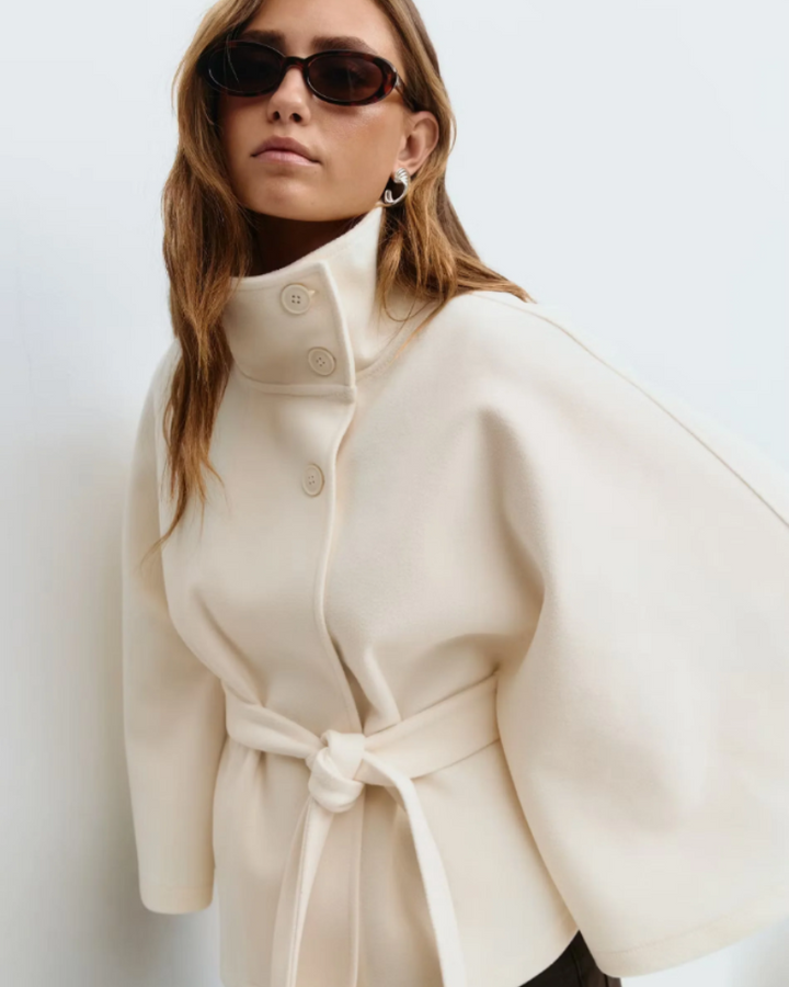Alison | Belted Cape Coat with High Button Collar