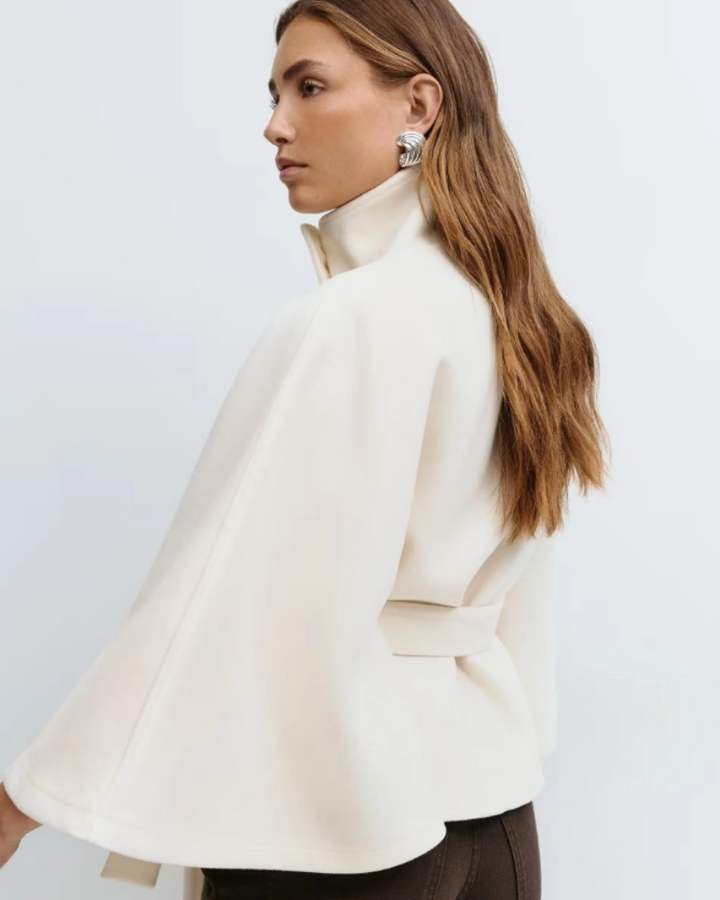 Alison | Belted Cape Coat with High Button Collar