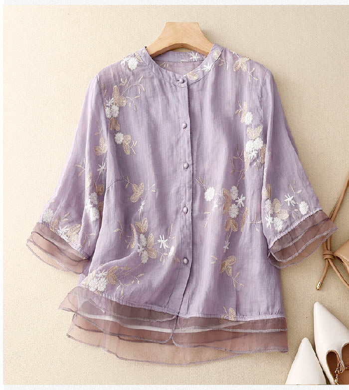Lucy | Blouse with Floral Accent Details