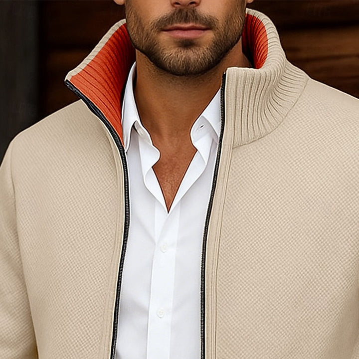 Andrew | Stand-Collar Zip Cardigan with Ribbed Trims